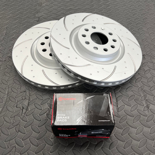 VW GTI MK7 2.0 DSG FRONT DIMPLED AND GROOVED DISCS WITH BREMBO BRAKE PADS