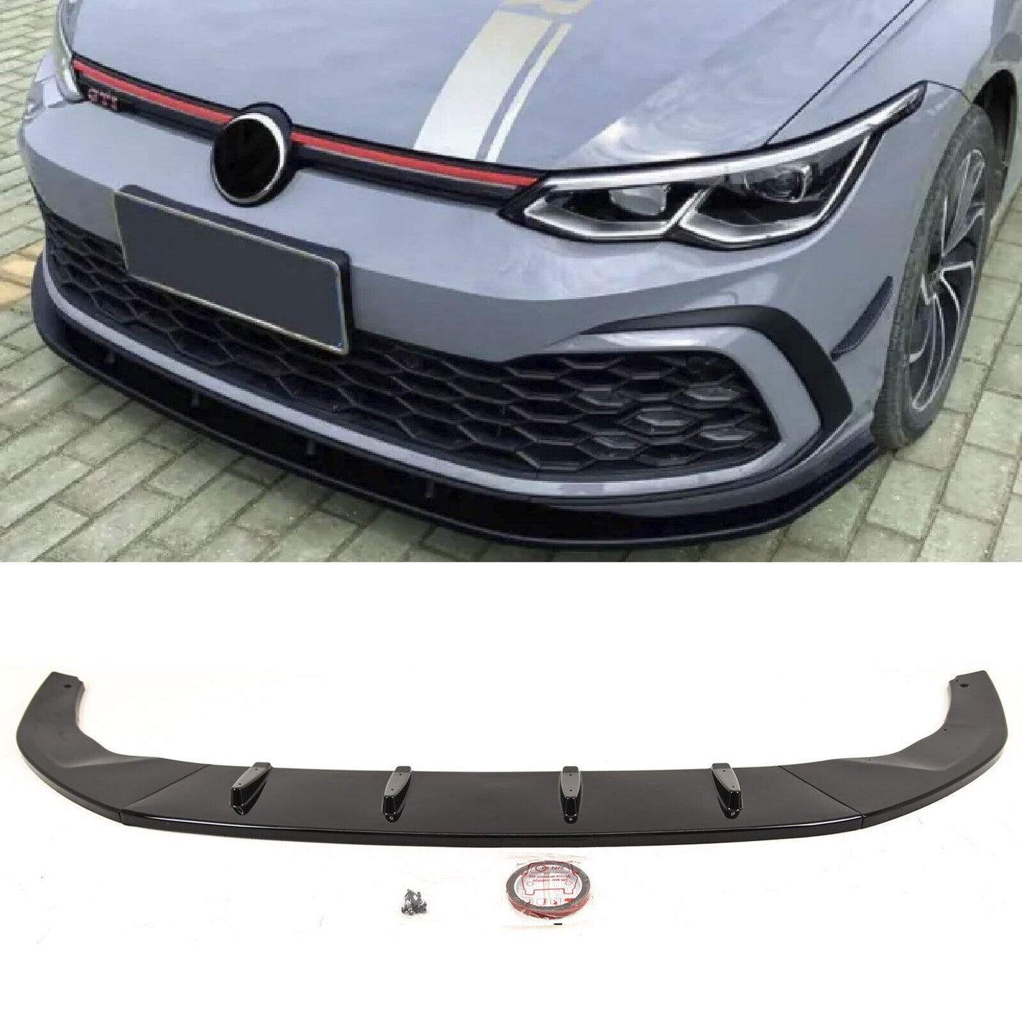 VW Golf MK8 GTI GTD GTE R-LINE 2020 Front Lip Splitter Gloss Black