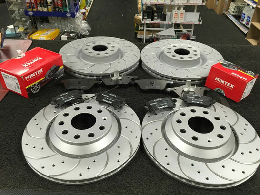 VW GOLF 2.0 GTI MK7 PERFORMANCE DRILLED GROOVED FRONT REAR BRAKE DISCS PADS