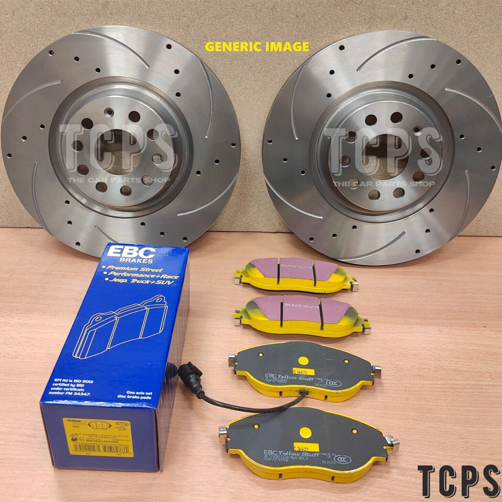 VW GOLF R MK7 DRILLED GROOVED REAR DISCS 310MM WITH EBC YELLOW STUFF PADS